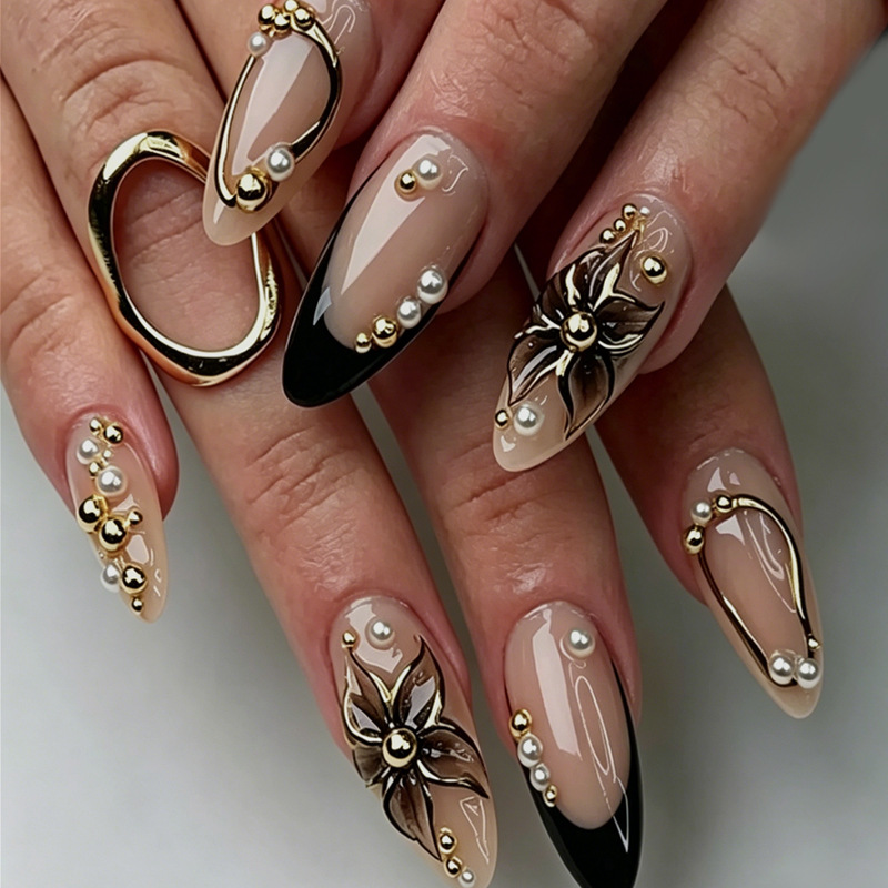 Nail Extension Tips - 24Pcs Long Almond Press‑On Nails Black