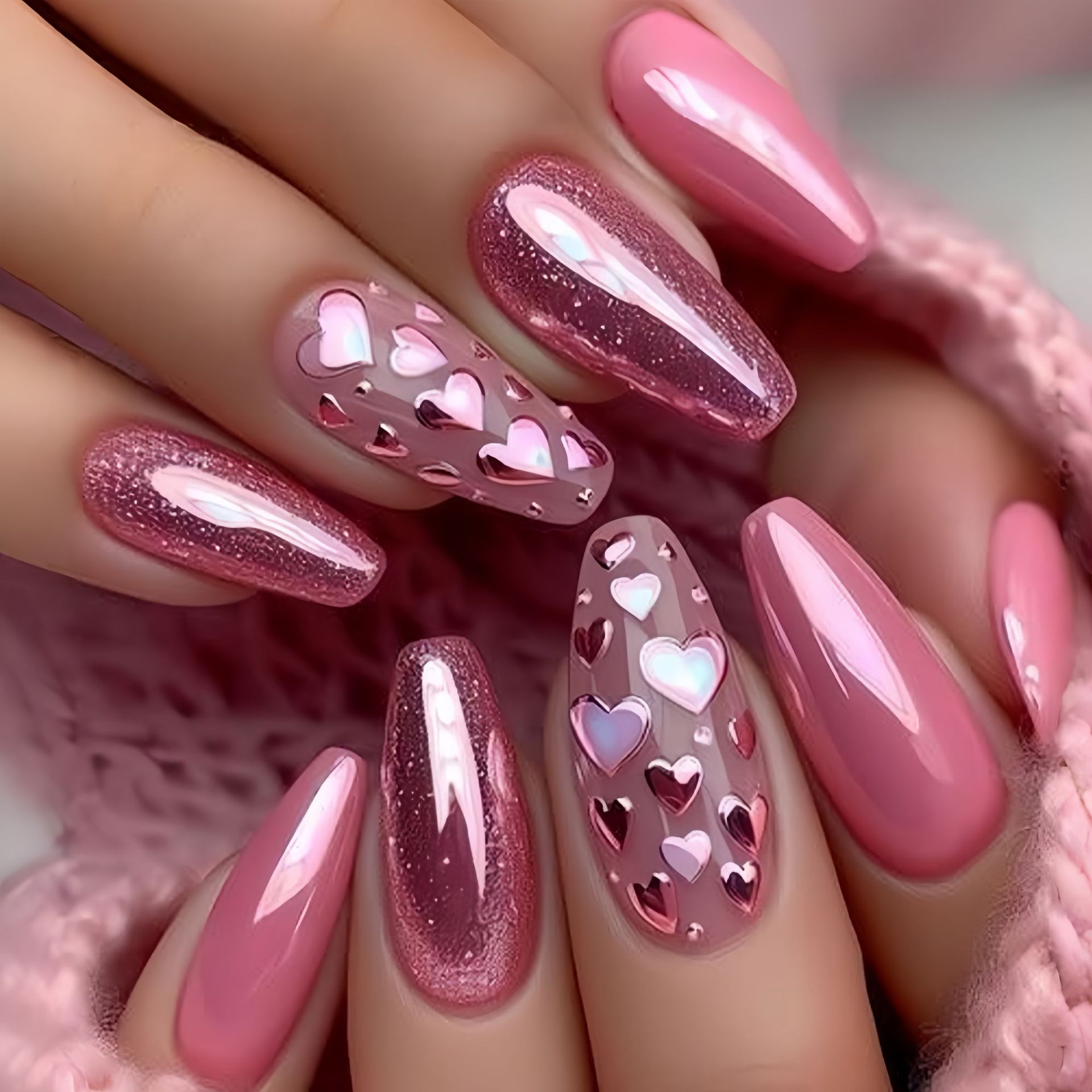 Nail Extension Tips - Medium long fake nails Pink blue