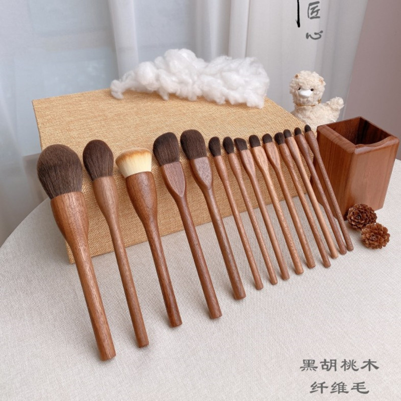 Wood Makeup Brushes Set Cosmet - Beauty Full Makeup 评论和价格
