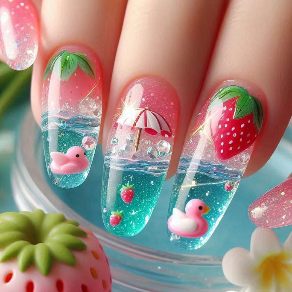 24pcs/set Medium long fake nai - Nail Extension Tips 评论和价格