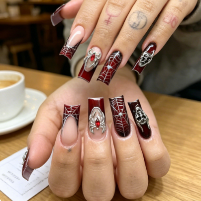 Long Coffin Nude Gradient Burg - Nail Extension Tips 评论和价格