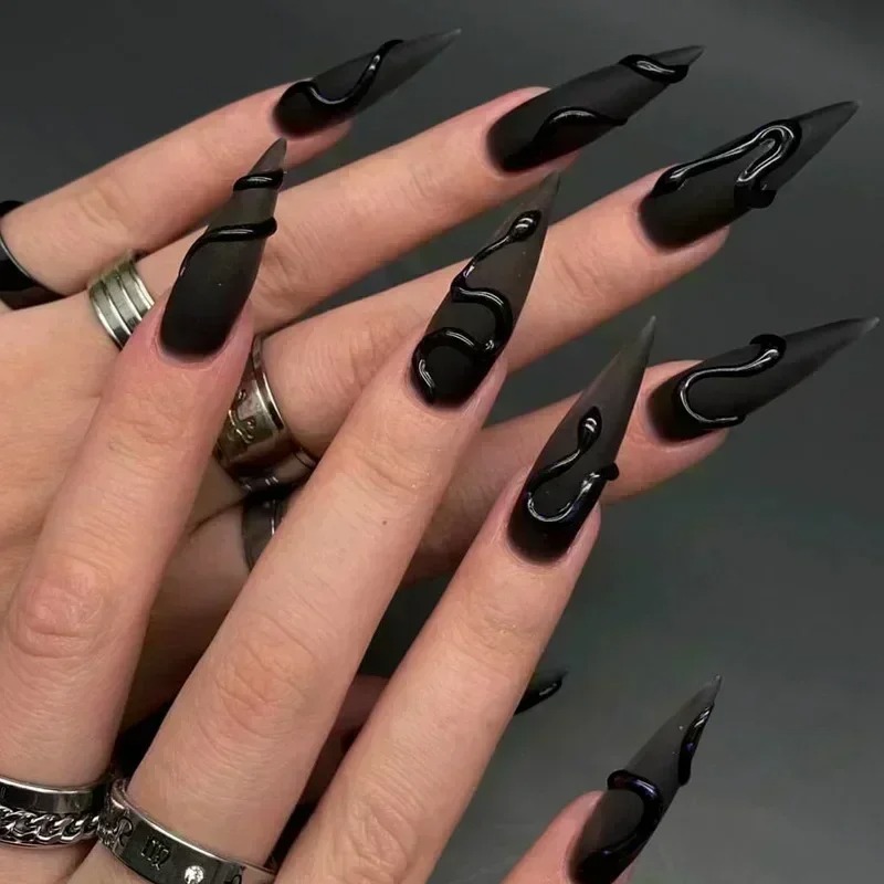24pcs Halloween Dark Scrub Fak - Nail Extension Tips 评论和价格