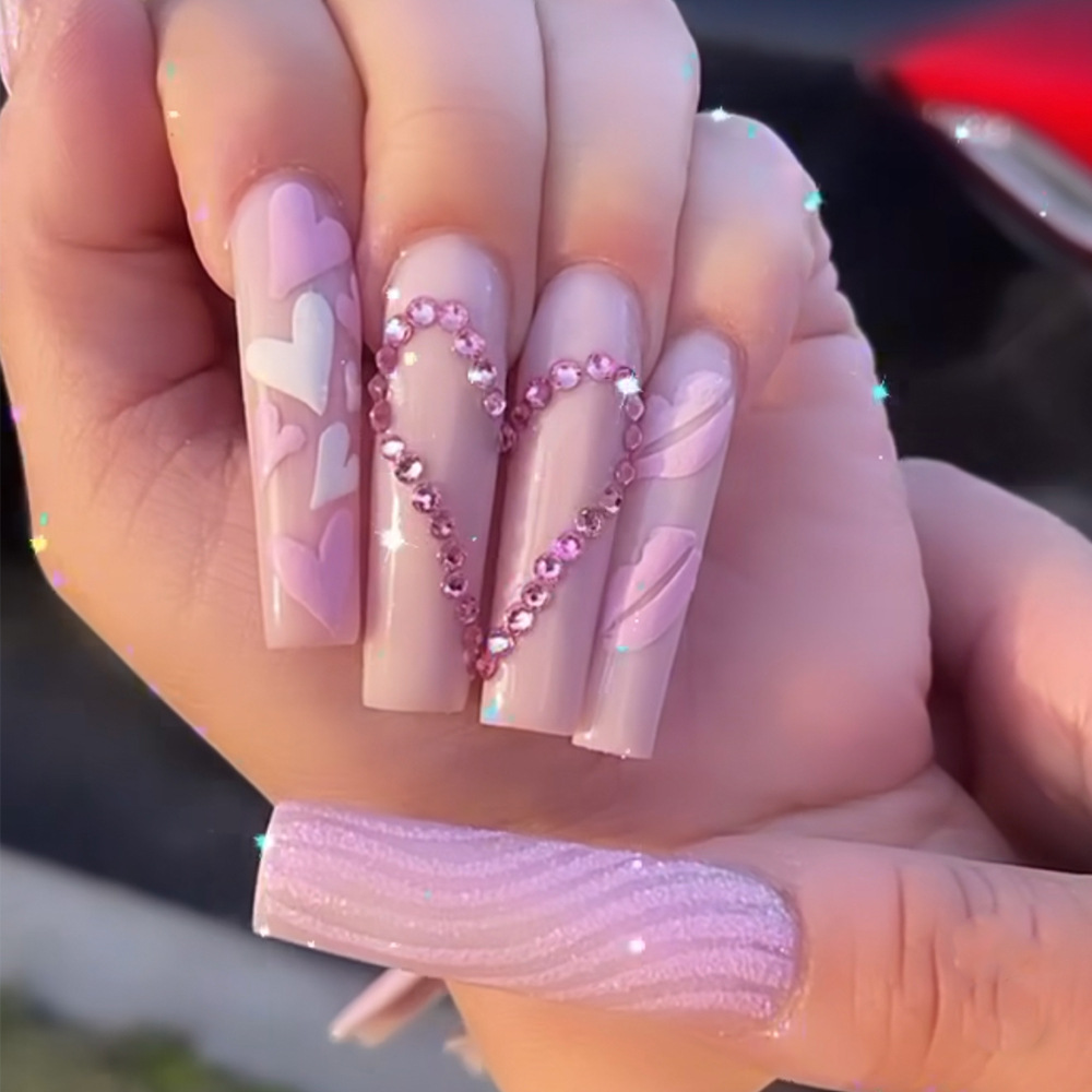 Medium long fake nails Pink bl - Nail Extension Tips 评论和价格